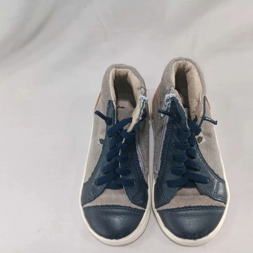 Old Soles Chukka Boots Boys US 8 EU  Blue And Brown Leather Gray Suede Side Zip